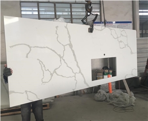 Popular Calacatta White Quartz Kitchen Peninsula Countertop