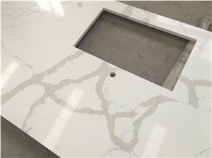 Popular Calacatta White Quartz Kitchen Peninsula Countertop