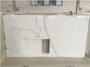 Popular Calacatta White Quartz Kitchen Peninsula Countertop