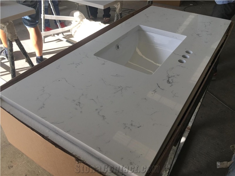 Supermarket Carrara Quartz Vanity Tops Attach Ceramic Sink