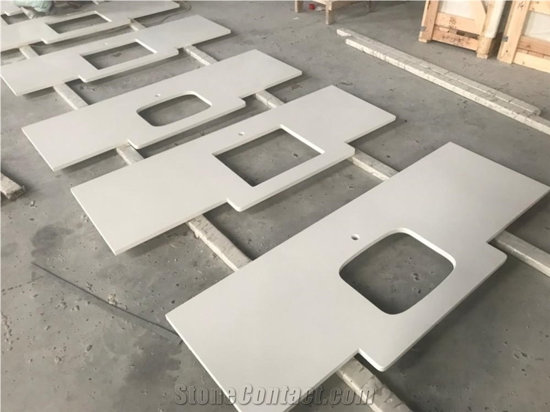 White Artificial Marble Stone Bowed Bathroom Vanity Tops