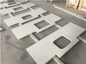 White Artificial Marble Stone Bowed Bathroom Vanity Tops
