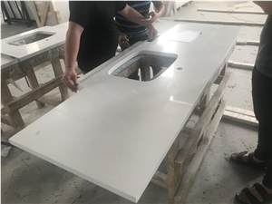 White Artificial Marble Stone Bowed Bathroom Vanity Tops