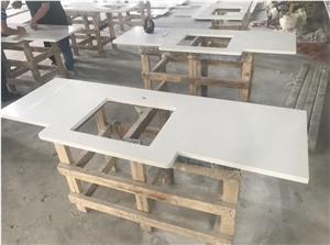 White Artificial Marble Stone Bowed Bathroom Vanity Tops