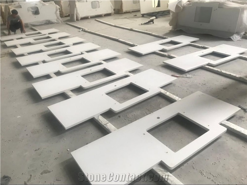 White Artificial Marble Stone Bowed Bathroom Vanity Tops