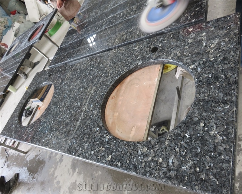 Black Pearl Granite Polished Double Sink Vanity Countertop