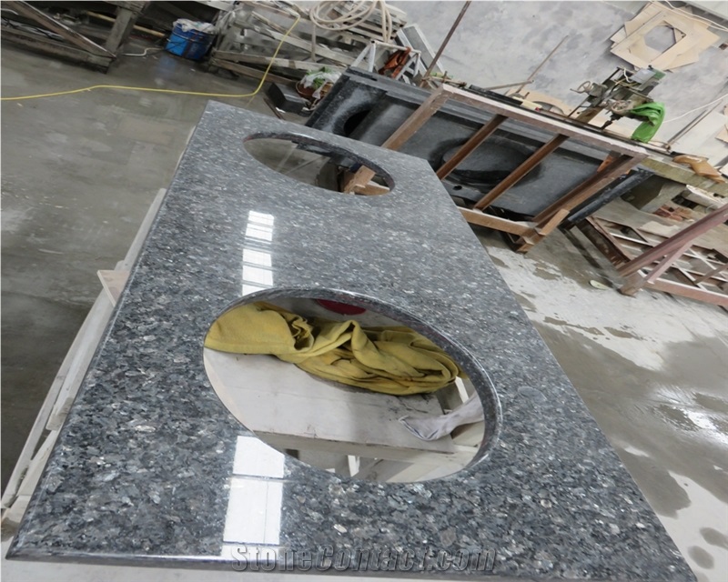 Black Pearl Granite Polished Double Sink Vanity Countertop