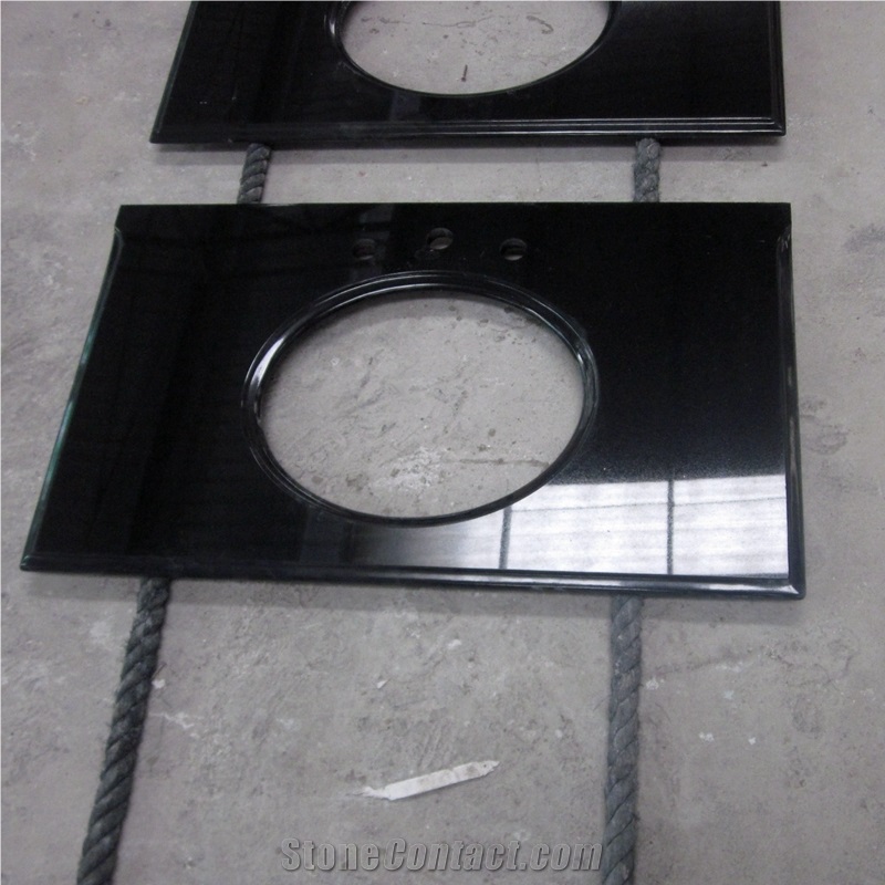 Custom Design Prefab Black Bathroom Granite Vanity Top