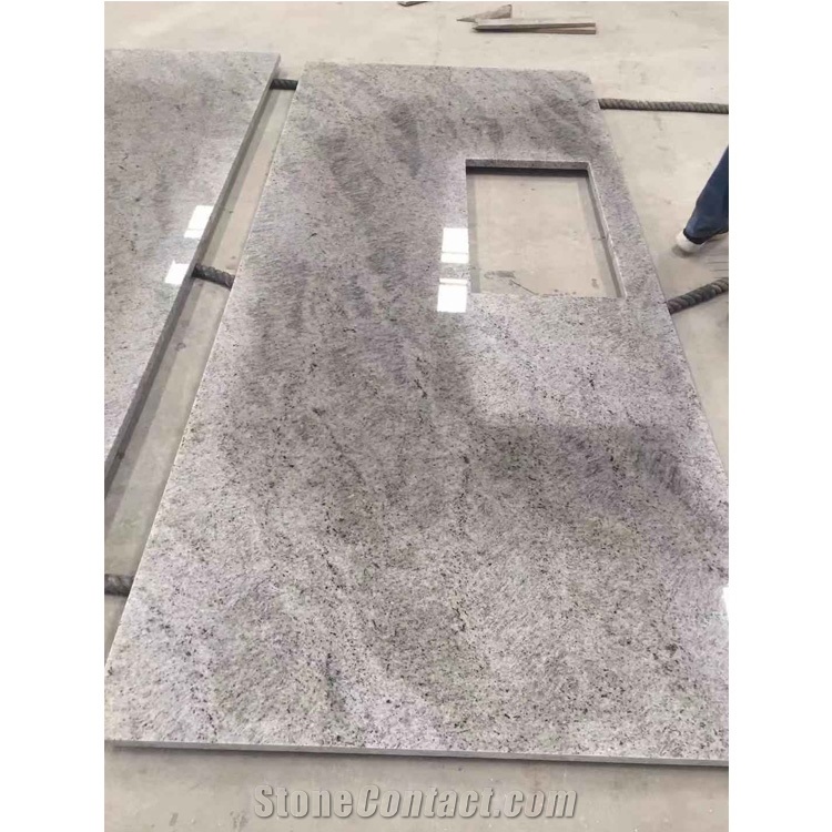 Kashmir White Granite Kitchen Countertop With Square Sink