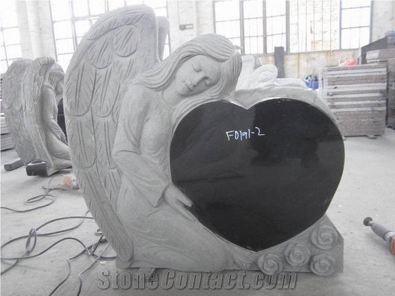 China Pure Black Angel Heart Single Gravestone