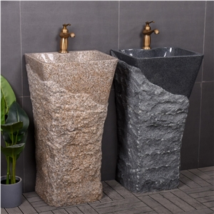 China Grey Granite Pedestal Sink, Seasame Black Granite Sink