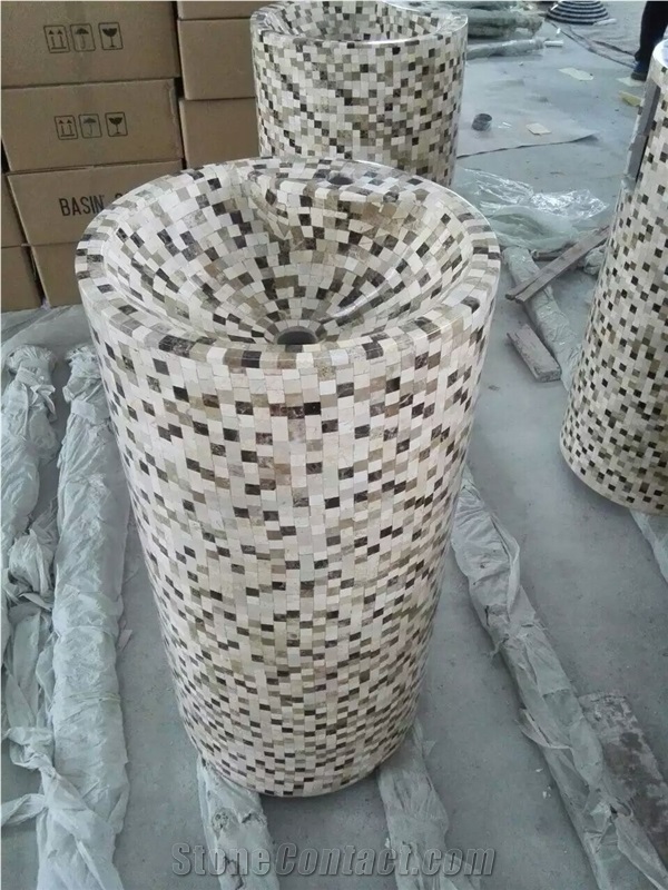 Marble Mosaic Pedestal Sink, Mosaic Free Standing Washbasin