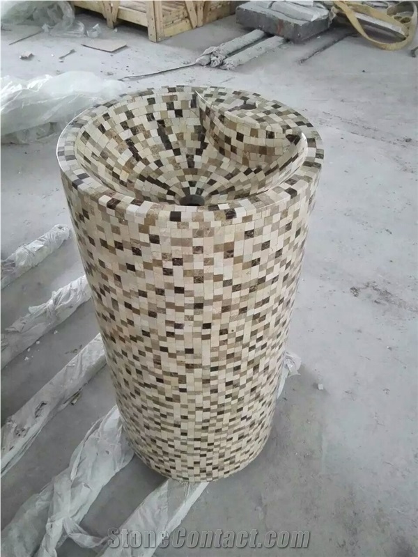 Marble Mosaic Pedestal Sink, Mosaic Free Standing Washbasin