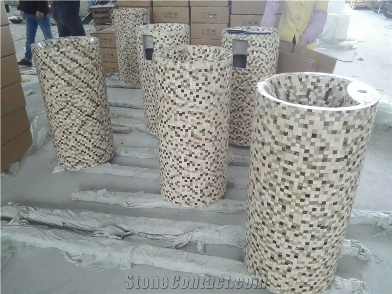 Marble Mosaic Pedestal Sink, Mosaic Free Standing Washbasin
