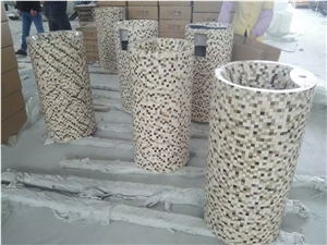 Marble Mosaic Pedestal Sink, Mosaic Free Standing Washbasin