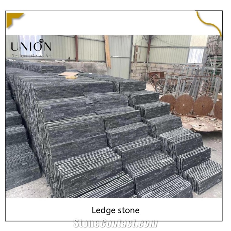UNION DECO Black Quartzite Stone Wall Cladding Ledge Panel