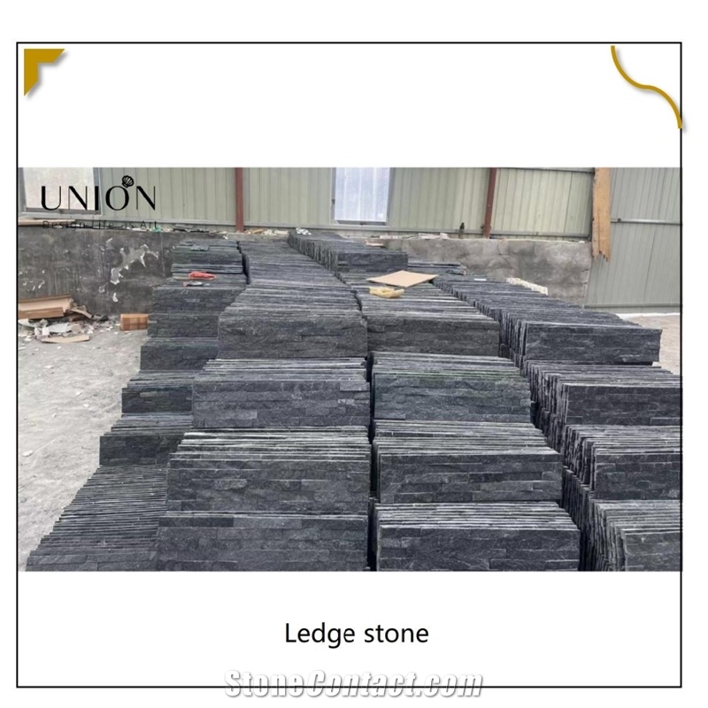 UNION DECO Black Quartzite Stone Wall Cladding Ledge Panel
