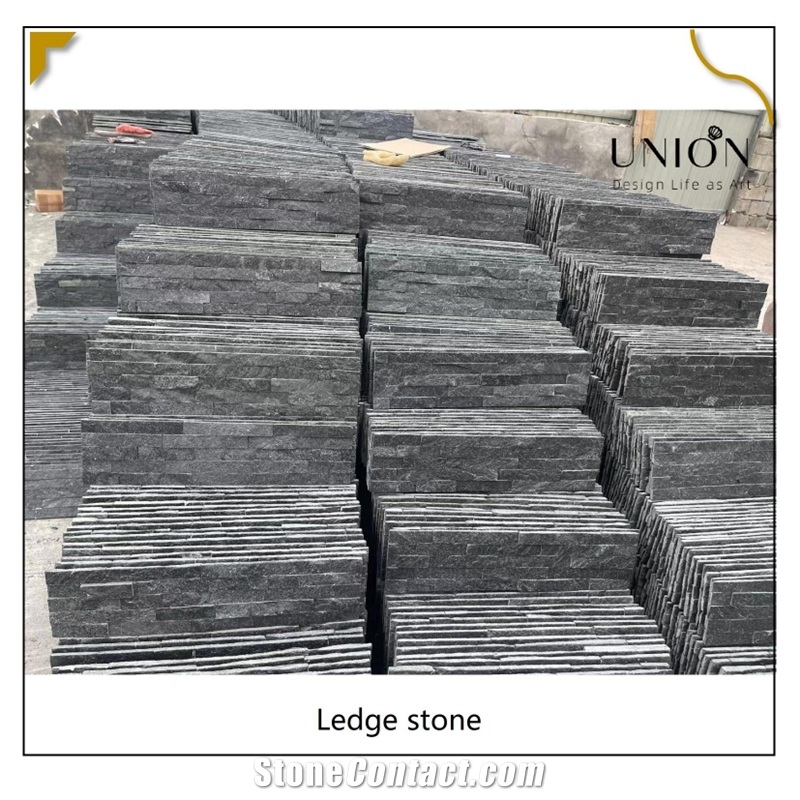 UNION DECO Black Quartzite Stone Wall Cladding Ledge Panel
