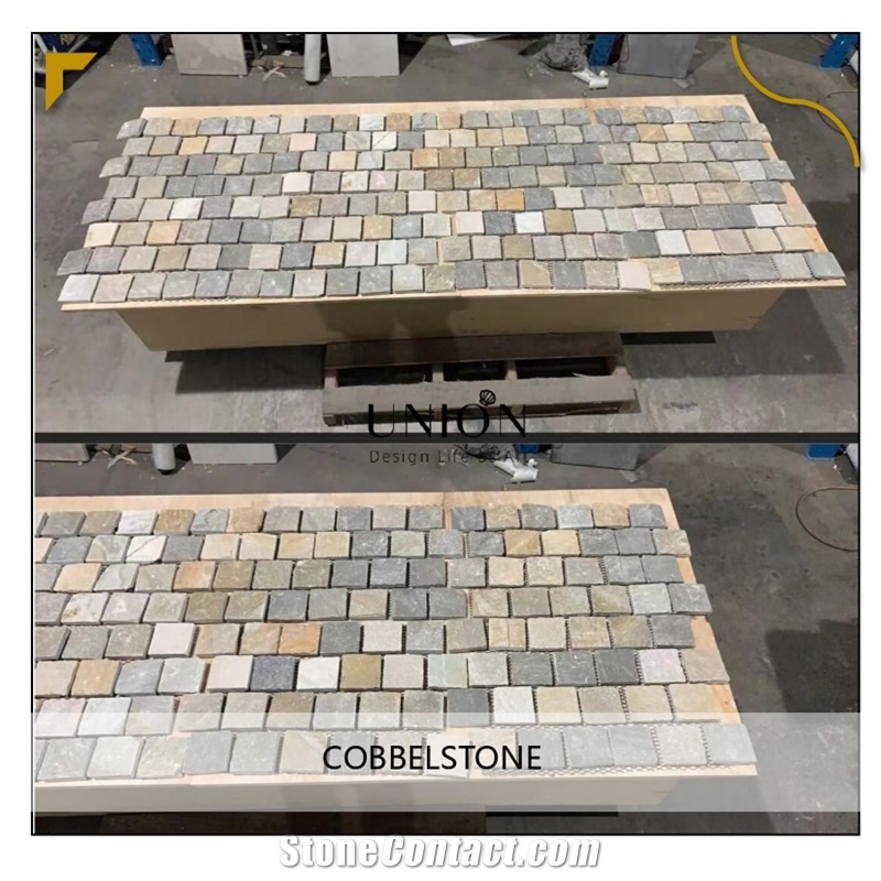 UNION DECO Granite Cobble Stone Landscaping Stones On Mesh
