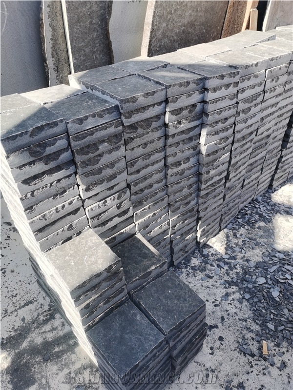 Black Granite New Mongolia Black Natural Edge Cobbles Paving