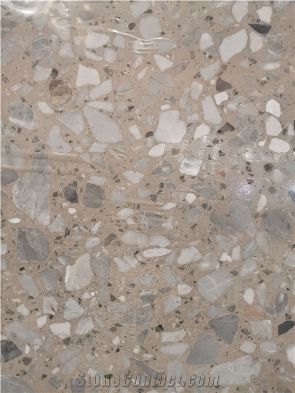 Alba White Terrazzo Slab Project Stone Tile