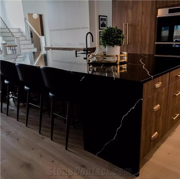 Cut To Size Artificial Calacatta Black For Interior Design