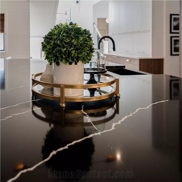 Cut To Size Artificial Calacatta Black For Interior Design