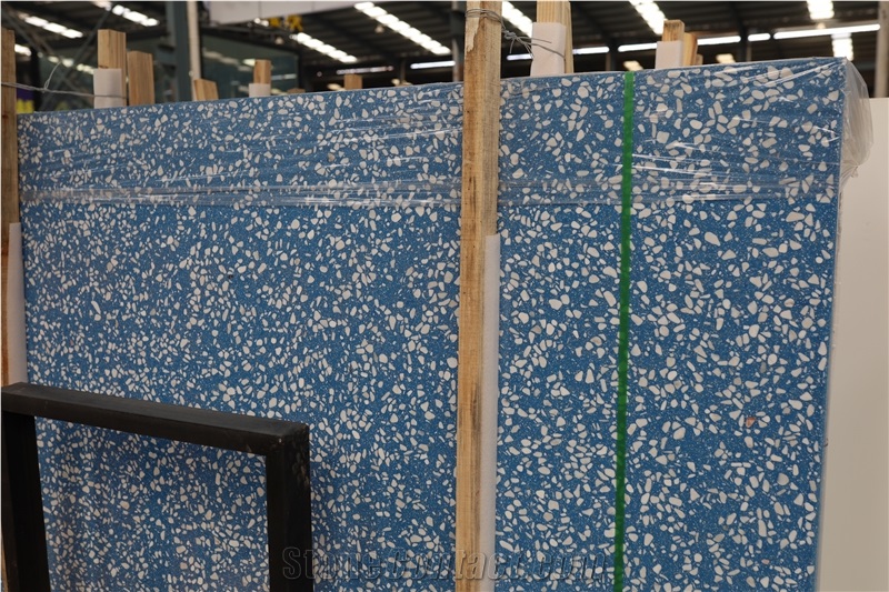 Sky Blue Color Artificial Stone Precast Terrazzo Slabs
