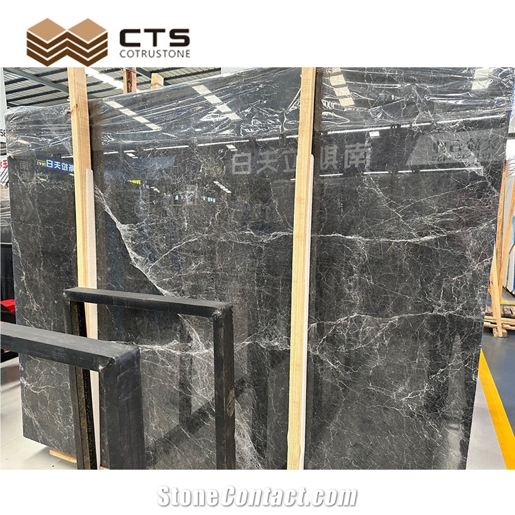 Dark Grey Marble Floor Tile Interior Stone Polishing Custom