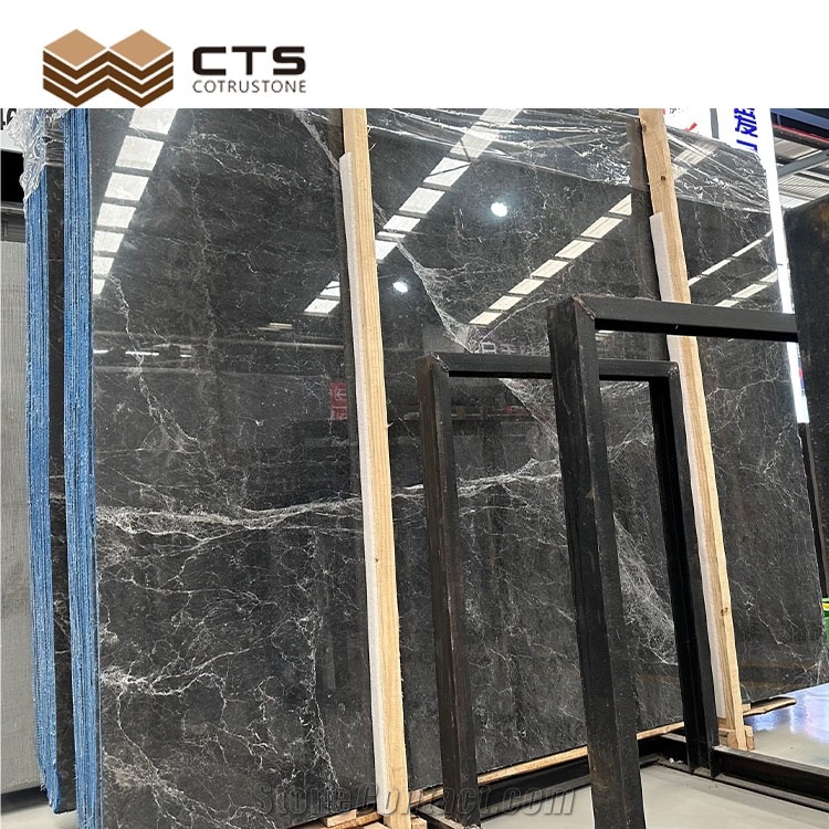 Dark Grey Marble Floor Tile Interior Stone Polishing Custom