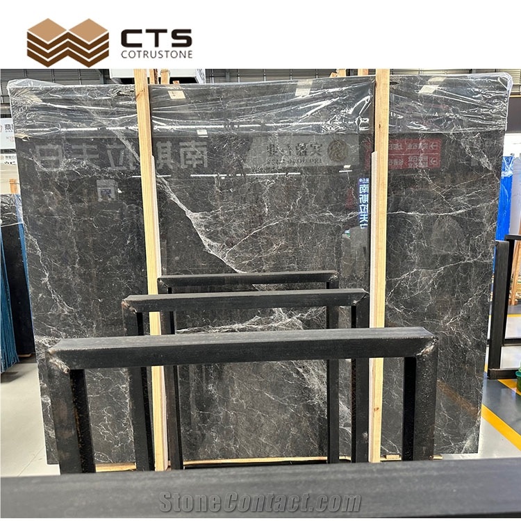 Dark Grey Marble Floor Tile Interior Stone Polishing Custom