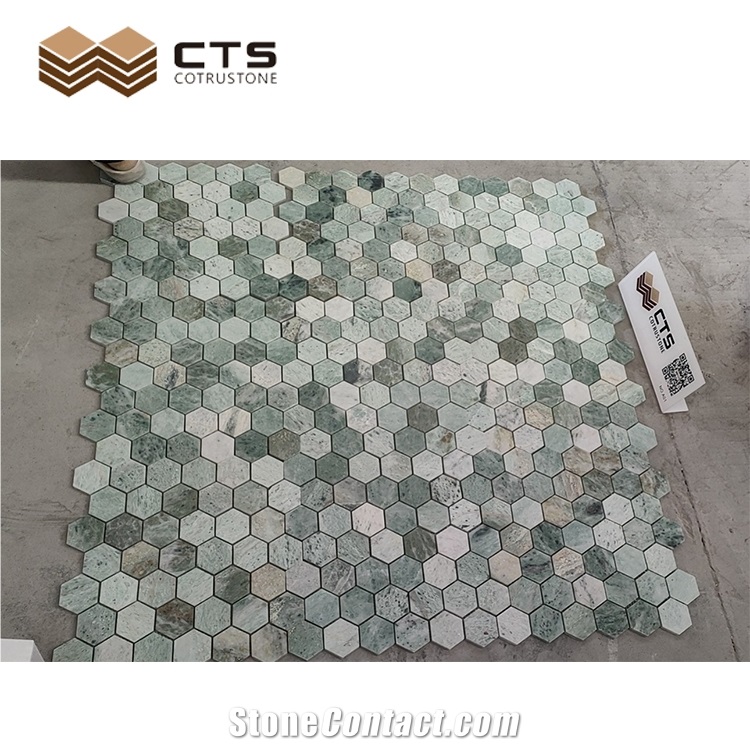 Trendy Handmade Hexagon Green Mosaic Tiles Wall Bathroom