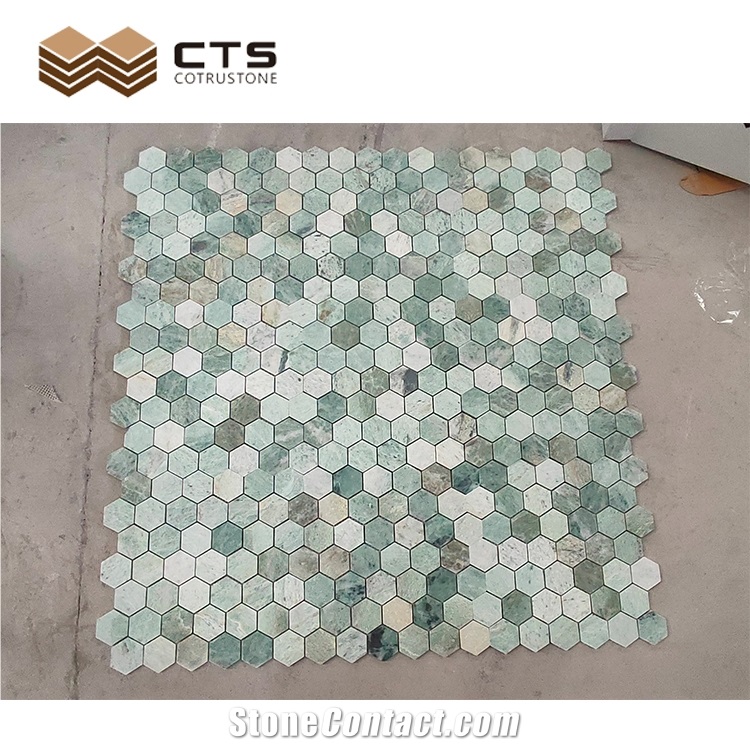 Trendy Handmade Hexagon Green Mosaic Tiles Wall Bathroom