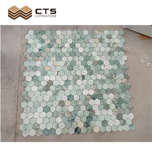 Trendy Handmade Hexagon Green Mosaic Tiles Wall Bathroom