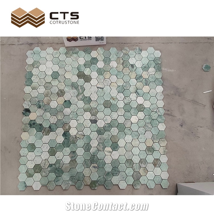 Trendy Handmade Hexagon Green Mosaic Tiles Wall Bathroom