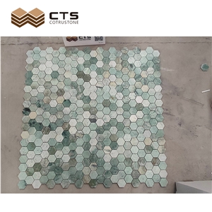 Trendy Handmade Hexagon Green Mosaic Tiles Wall Bathroom