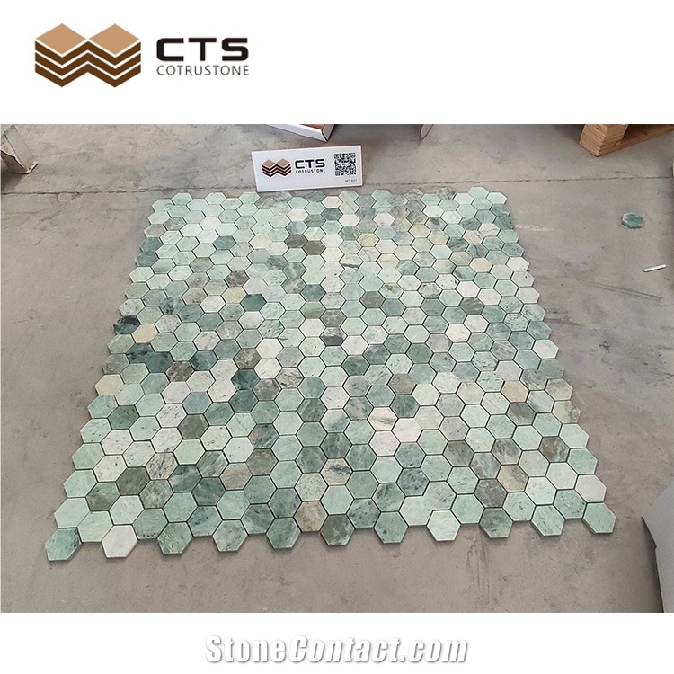 Trendy Handmade Hexagon Green Mosaic Tiles Wall Bathroom