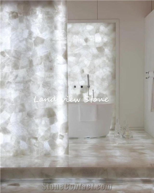 Quartz White With Silver Semiprecious Stone Slabs