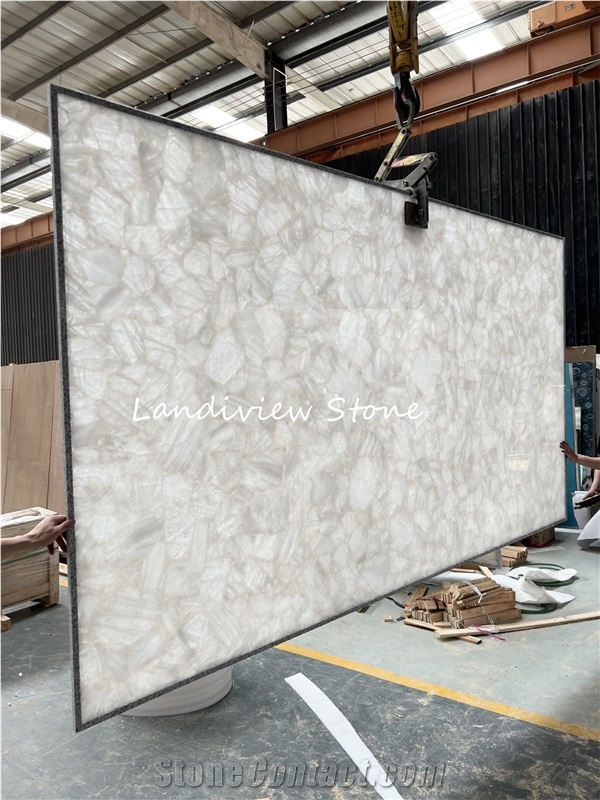 White Crystal Quartz Semiprecious Stone Wall Tiles