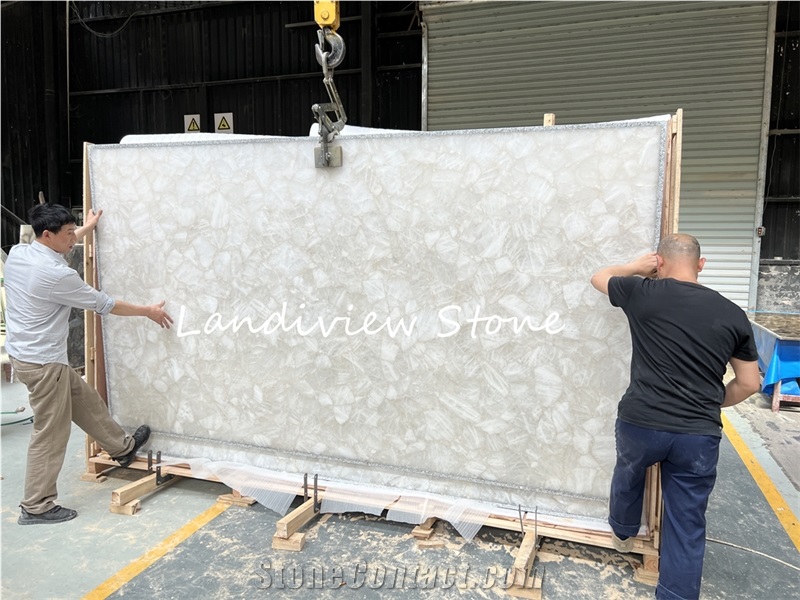 White Crystal Quartz Semiprecious Stone Wall Tiles