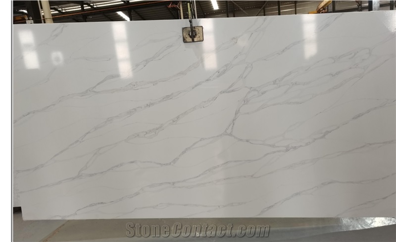 Artificial Calacatta White Quartz Compact Structure Slab