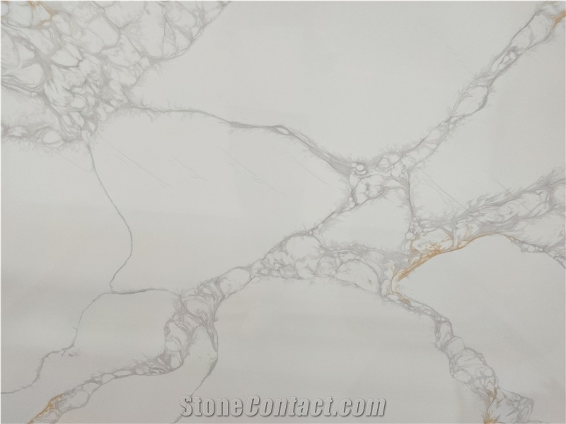 Calacatta Gold Marble Veined Quartz Engineer Stone Slab Tile