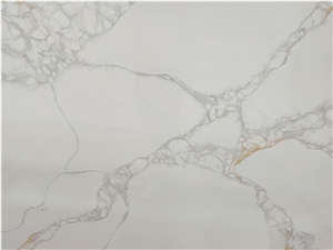 Calacatta Gold Marble Veined Quartz Engineer Stone Slab Tile