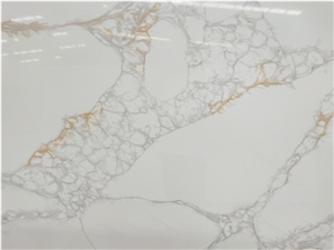 Calacatta Gold Marble Veined Quartz Engineer Stone Slab Tile