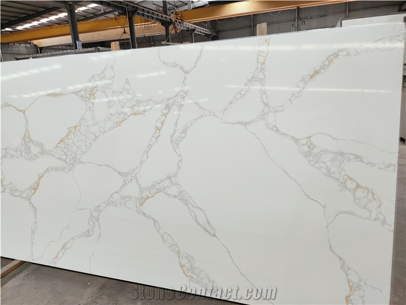 Calacatta Gold Marble Veined Quartz Engineer Stone Slab Tile