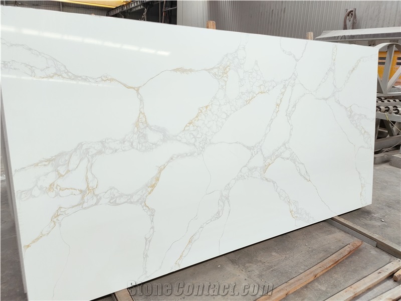 Calacatta Gold Marble Veined Quartz Engineer Stone Slab Tile