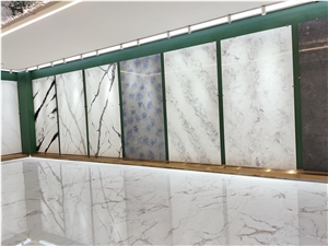 Calacatta Gold Marble Veined Quartz Engineer Stone Slab Tile