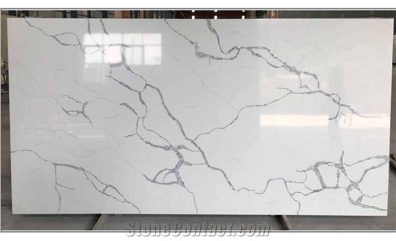Calacatta White Quartz Artificial Stone Synthetic Slab Tile