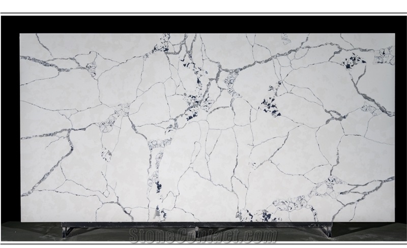 Calacatta White Quartz Artificial Stone Synthetic Slab Tile