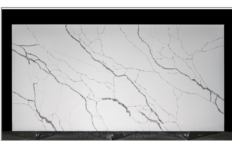 Calacatta White Quartz Artificial Stone Synthetic Slab Tile